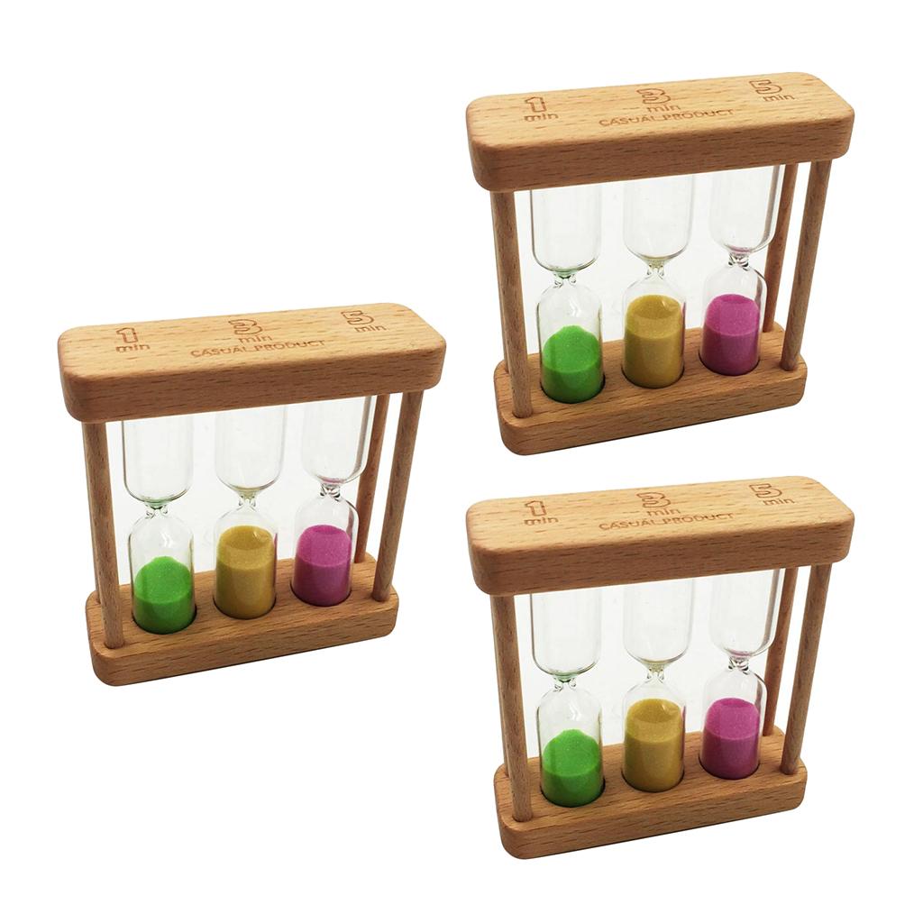 3Pcs 1+3+5 Minute Hourglass Wood Glass Sand Timer Clock