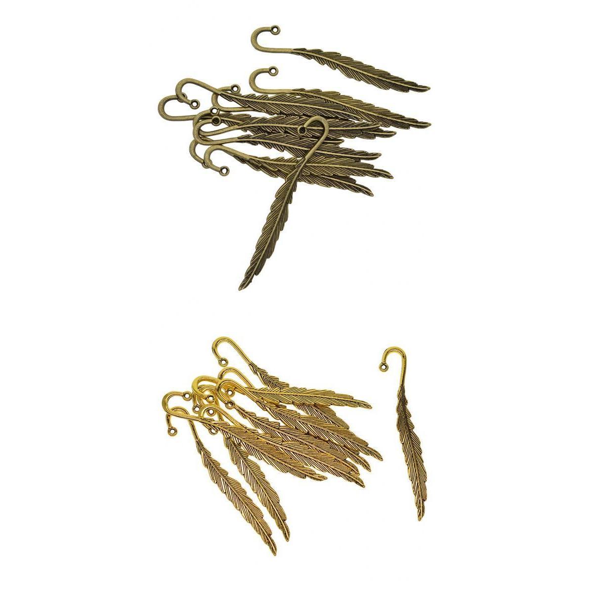 20Pcs Feather Bookmark Hooks Beading Book Marks Findings Bronze+Golden