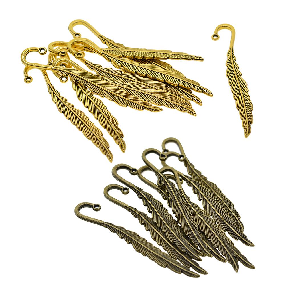 20Pcs Feather Bookmark Hooks Beading Book Marks Findings Bronze+Golden