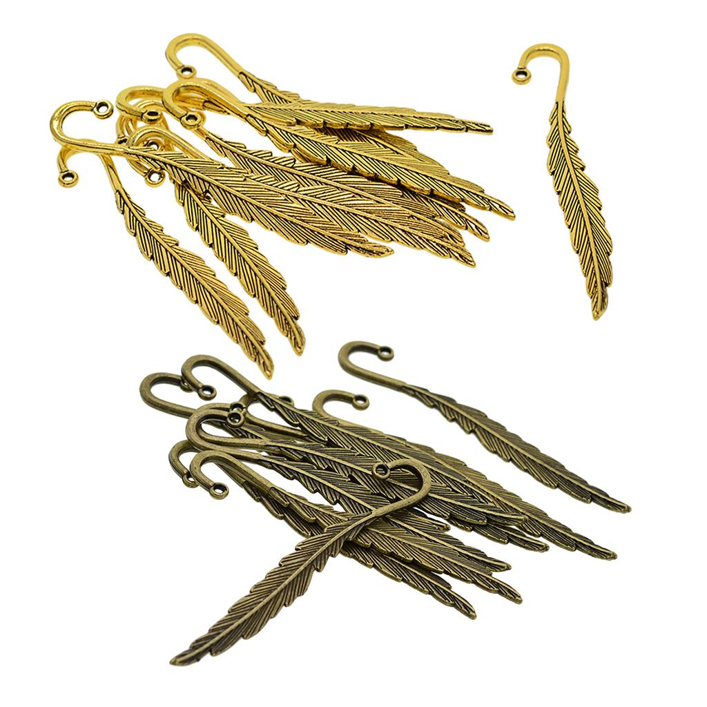 20Pcs Feather Bookmark Hooks Beading Book Marks Findings Bronze+Golden