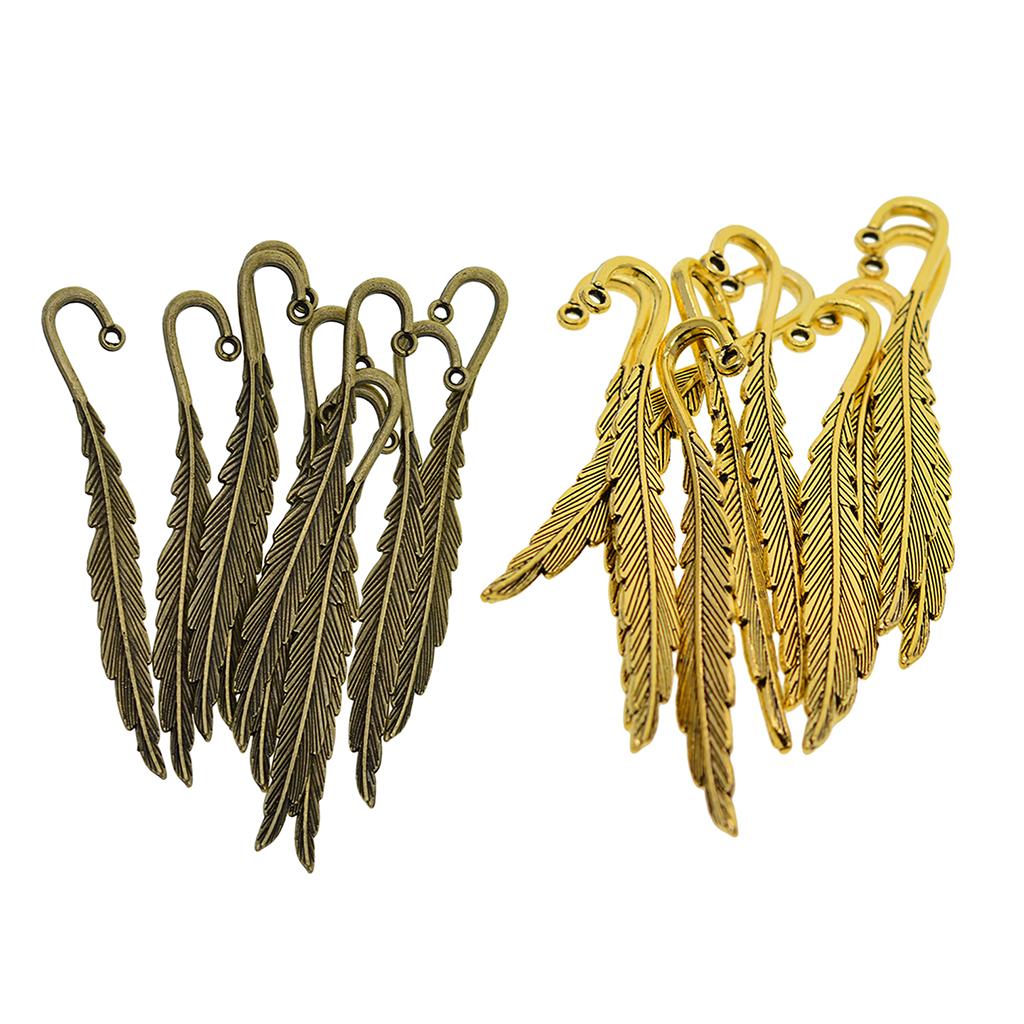 20Pcs Feather Bookmark Hooks Beading Book Marks Findings Bronze+Golden