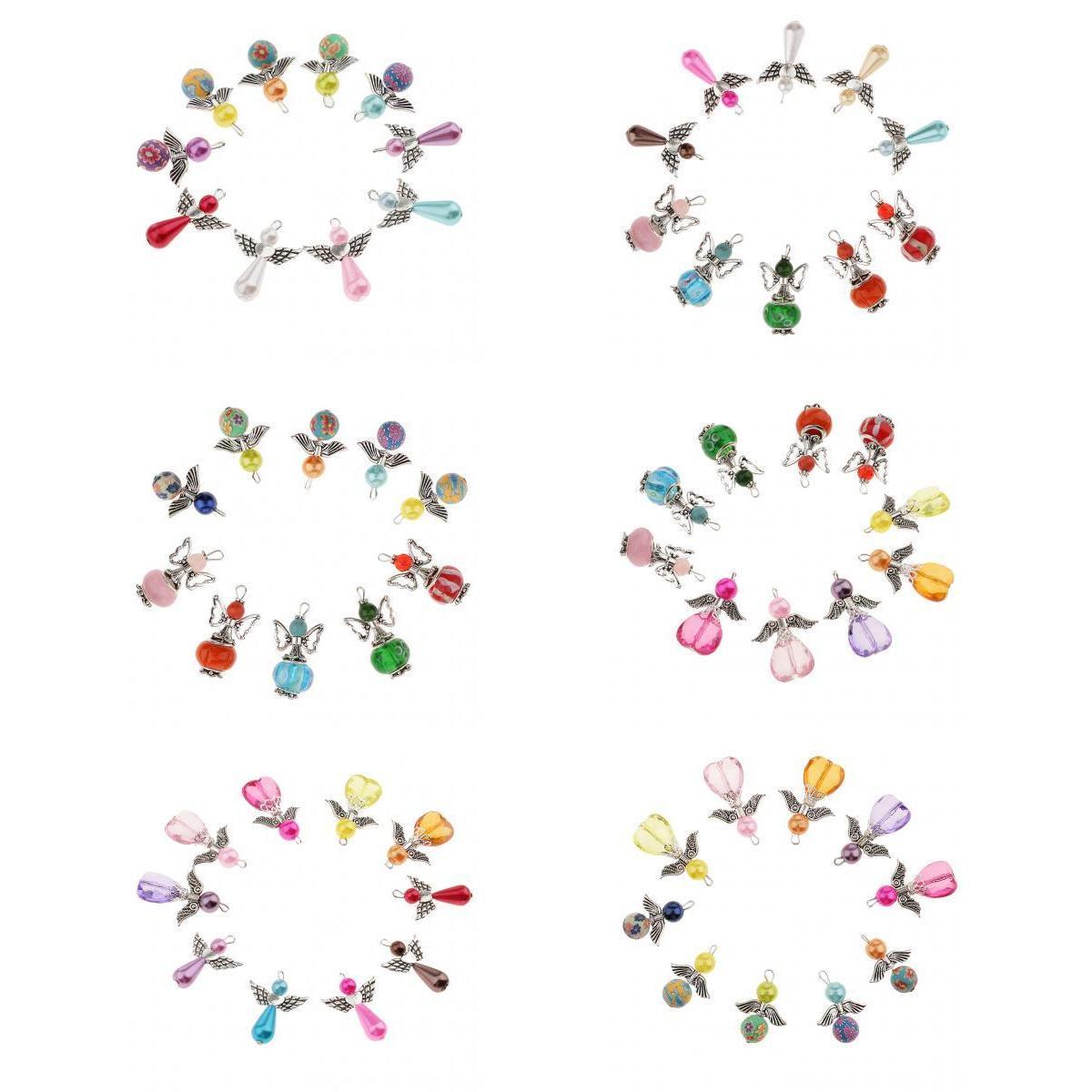 60 Pieces Mixed Silver Angel Butterfly Wings Charms Pendants Faceted Beads
