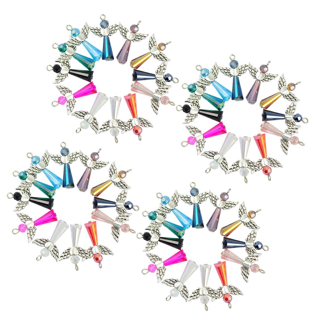 48x Beaded Tibetan Silver Angel Heart Wing Faceted Glass DIY Dangle Pendant