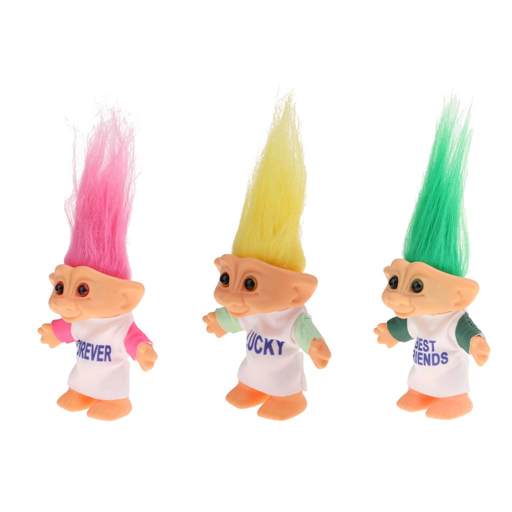 3pcs Delicate Lucky Troll Doll Mini Action Figures Toy Cake Decorations