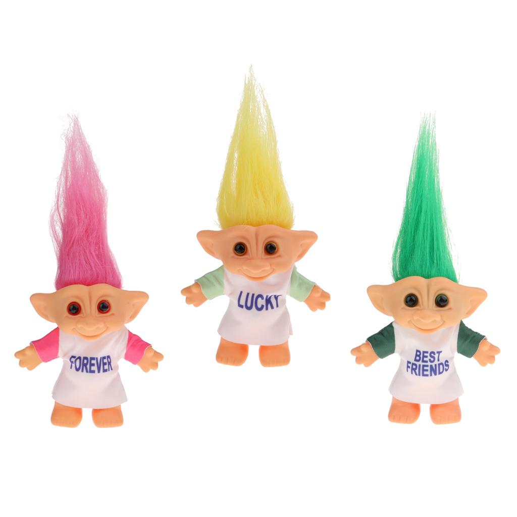 3pcs Delicate Lucky Troll Doll Mini Action Figures Toy Cake Decorations