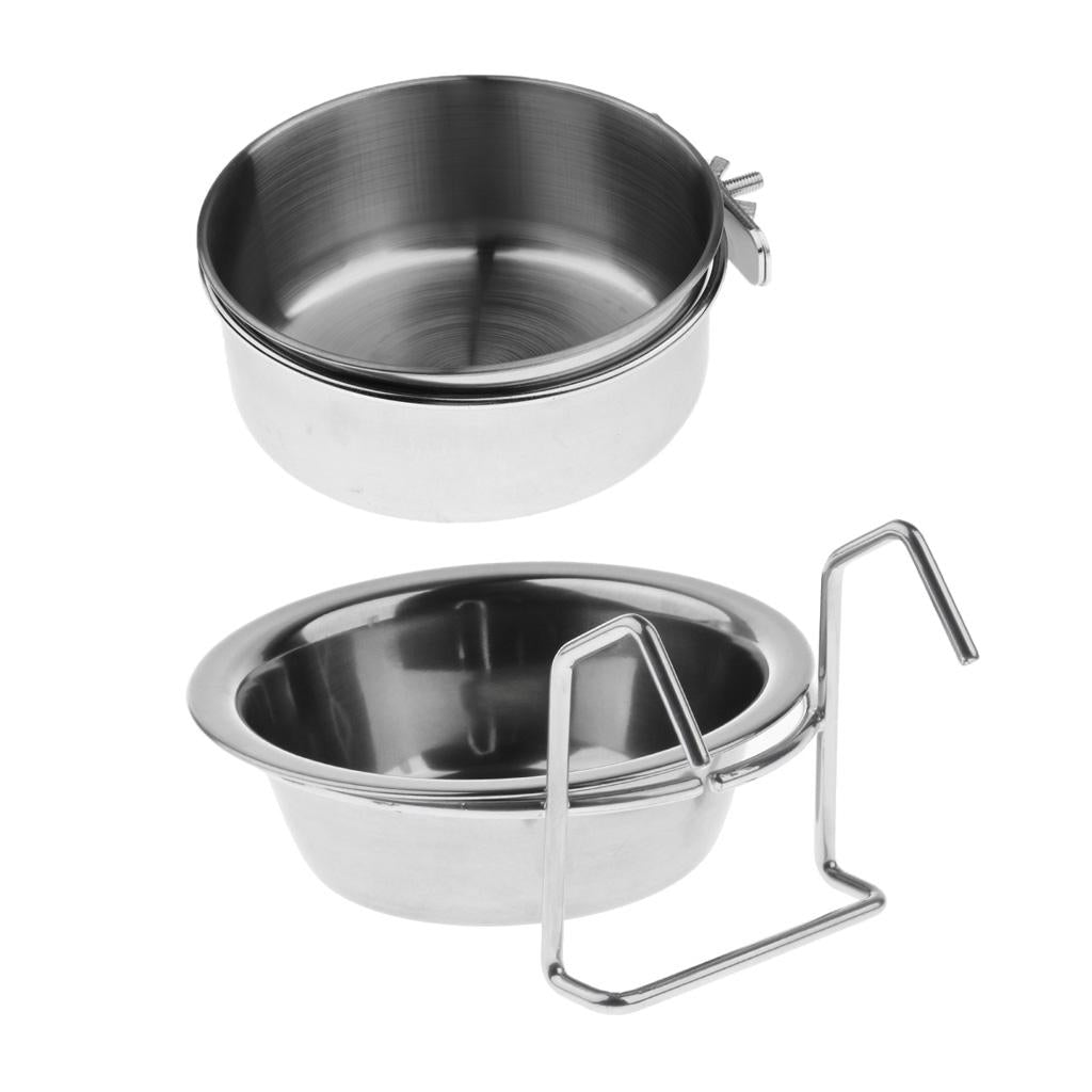 2Pcs Birds Squirrels Parrot Cages Feeder Pet Stainless Steel Food Water Bowl