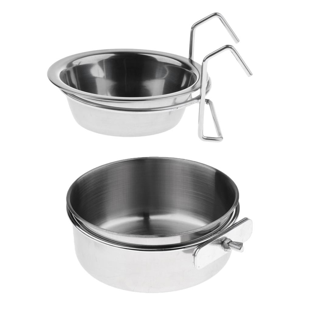 2Pcs Birds Squirrels Parrot Cages Feeder Pet Stainless Steel Food Water Bowl