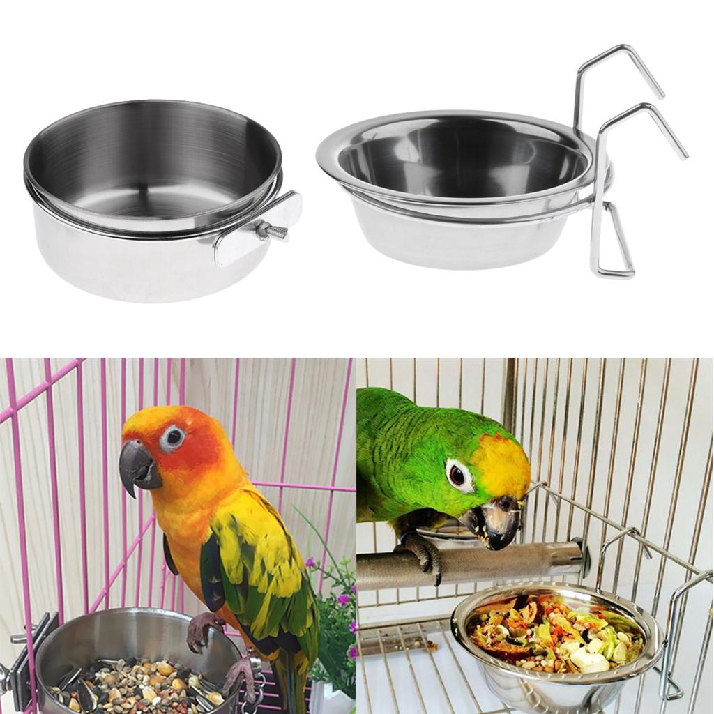 2Pcs Birds Squirrels Parrot Cages Feeder Pet Stainless Steel Food Water Bowl