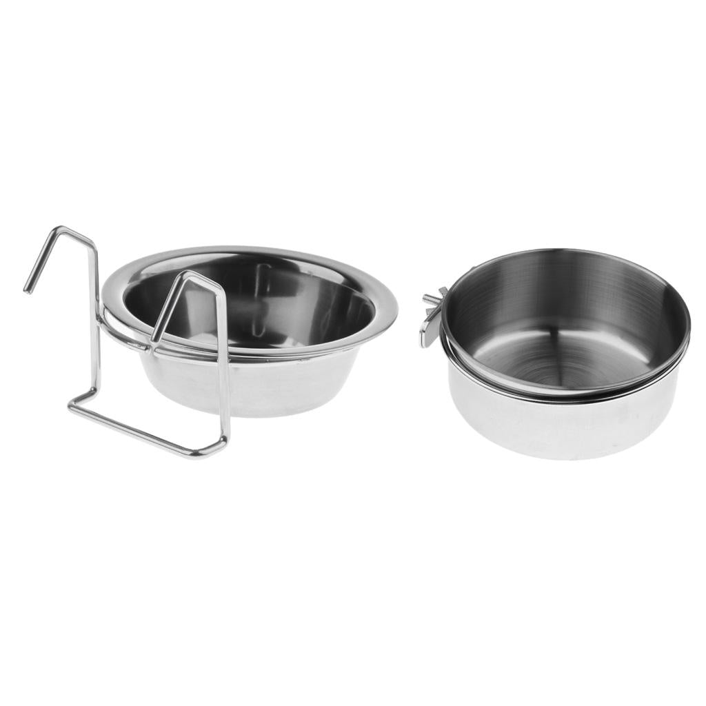 2Pcs Birds Squirrels Parrot Cages Feeder Pet Stainless Steel Food Water Bowl