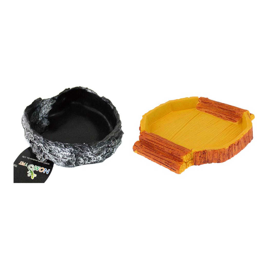 2Pcs Reptile Feeding Bowl Food Water Resin Dish Pet Vivarium Tortoise Lizard