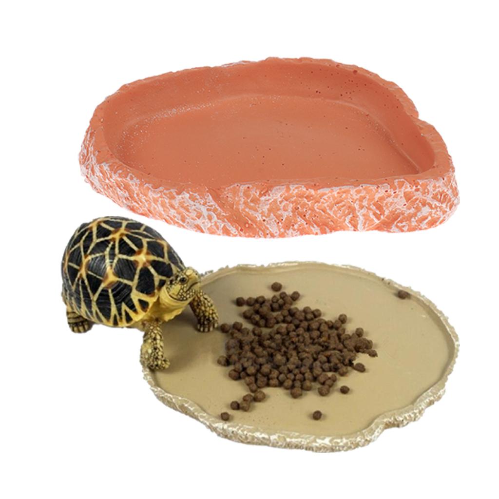 2Pcs Reptile Feeding Bowl Food Water Resin Dish Pet Vivarium Tortoise Gecko