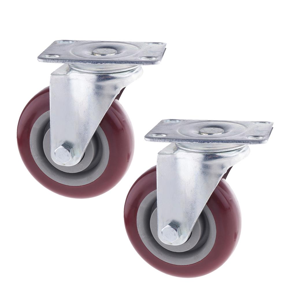 2pcs 4 inch Swivel Caster Rubber Wheel Top Plate Bearing Heavy Duty No Brake