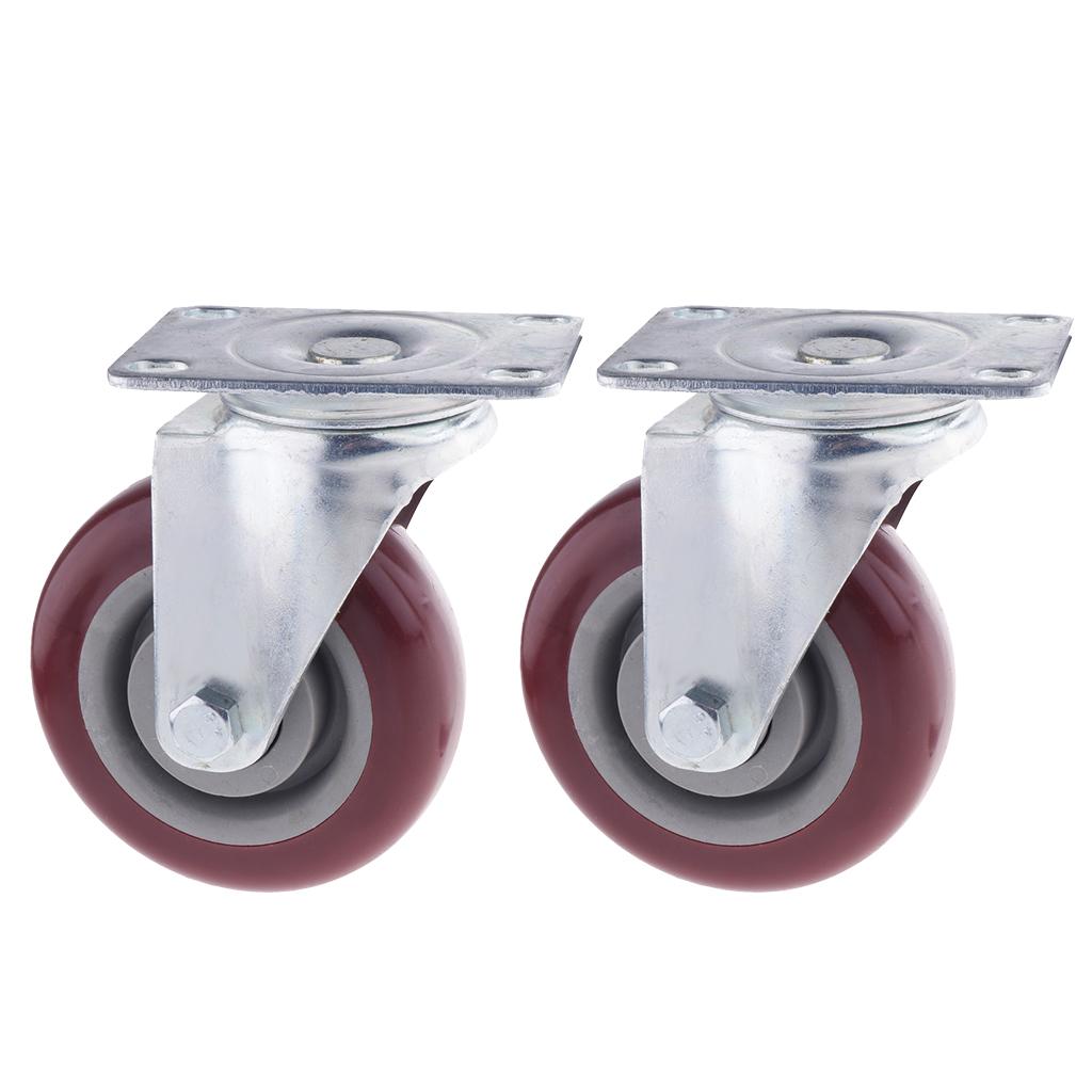 2pcs 4 inch Swivel Caster Rubber Wheel Top Plate Bearing Heavy Duty No Brake