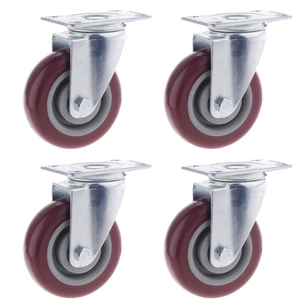 4pcs 4 inch Swivel Caster Rubber Wheel Top Plate Bearing Heavy Duty No Brake