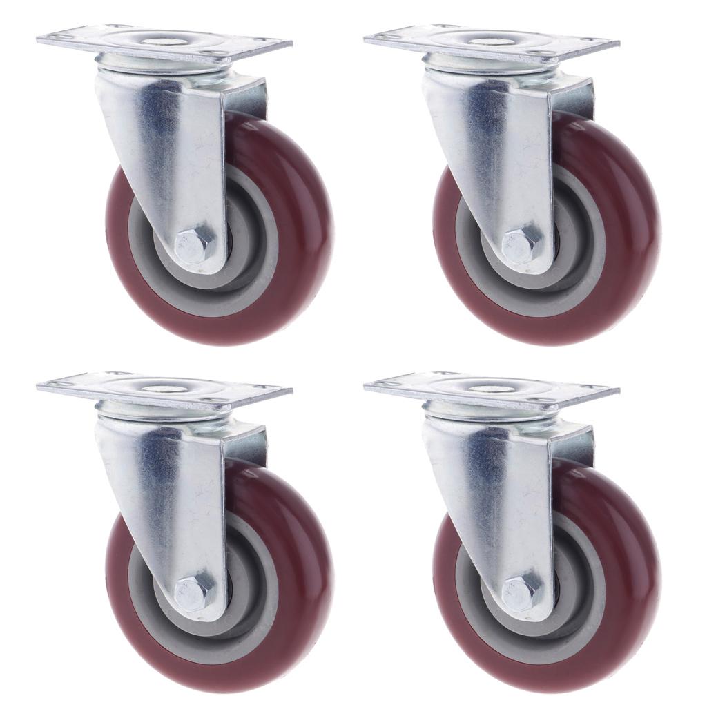 4pcs 4 inch Swivel Caster Rubber Wheel Top Plate Bearing Heavy Duty No Brake