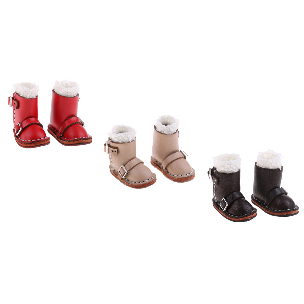 3 Pairs PU Leather Shoes Plush Boots for Blythe Dolls Clothes Accessories