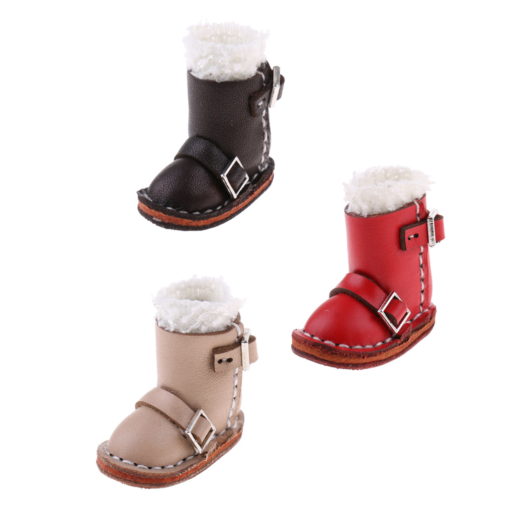 3 Pairs PU Leather Shoes Plush Boots for Blythe Dolls Clothes Accessories