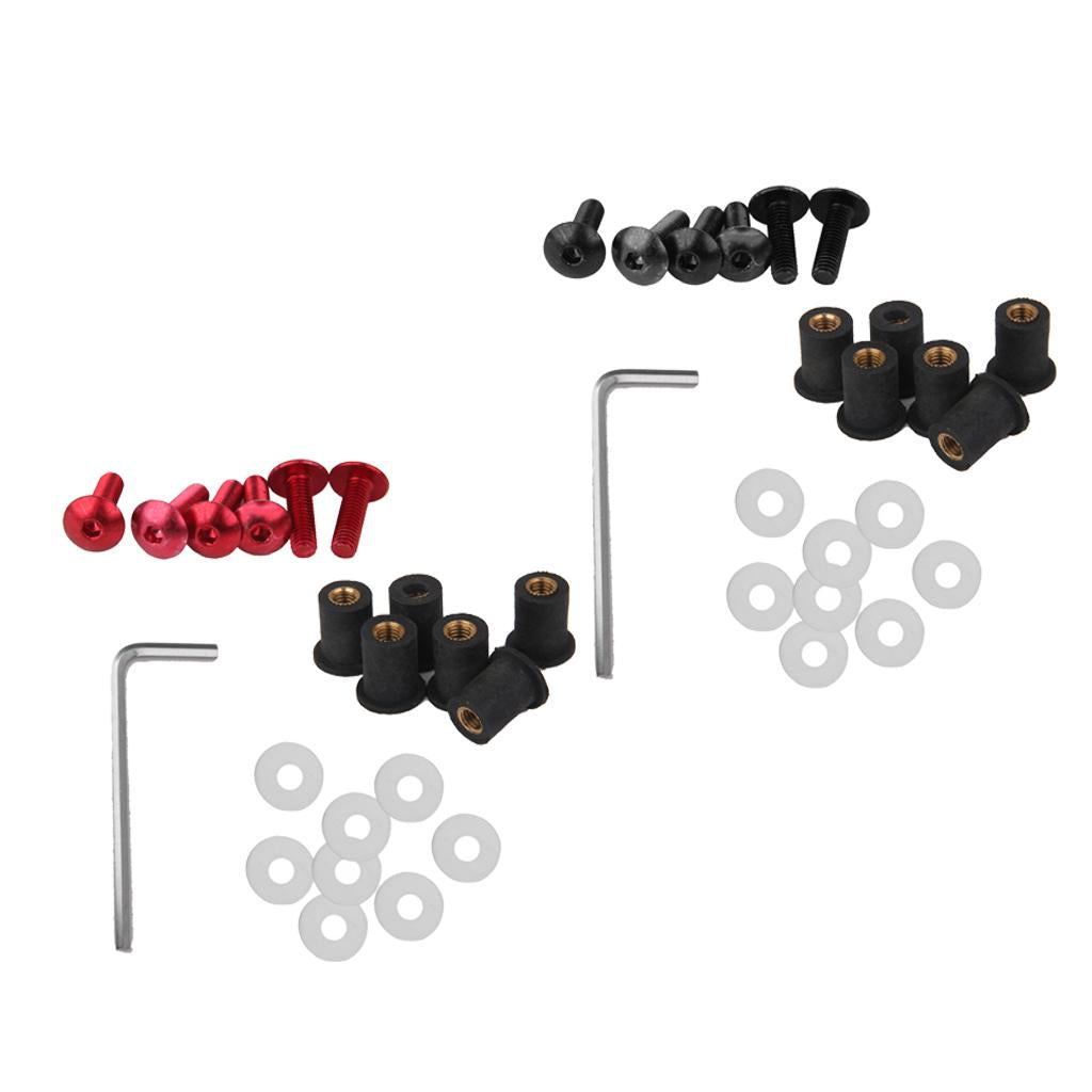 5mm Fairing Windscreen Screw Bolt Kit Windshield Mounting Nuts Red + Black