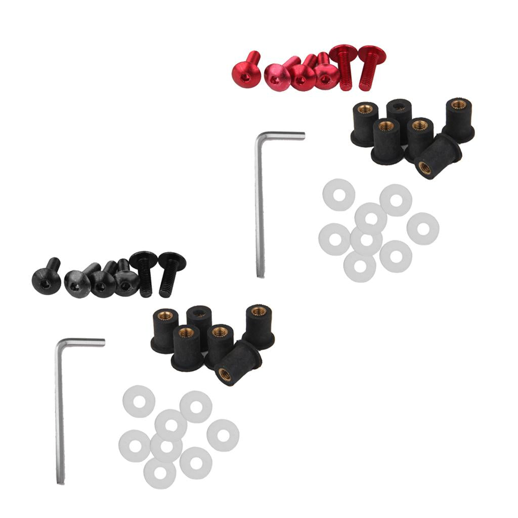 5mm Fairing Windscreen Screw Bolt Kit Windshield Mounting Nuts Red + Black
