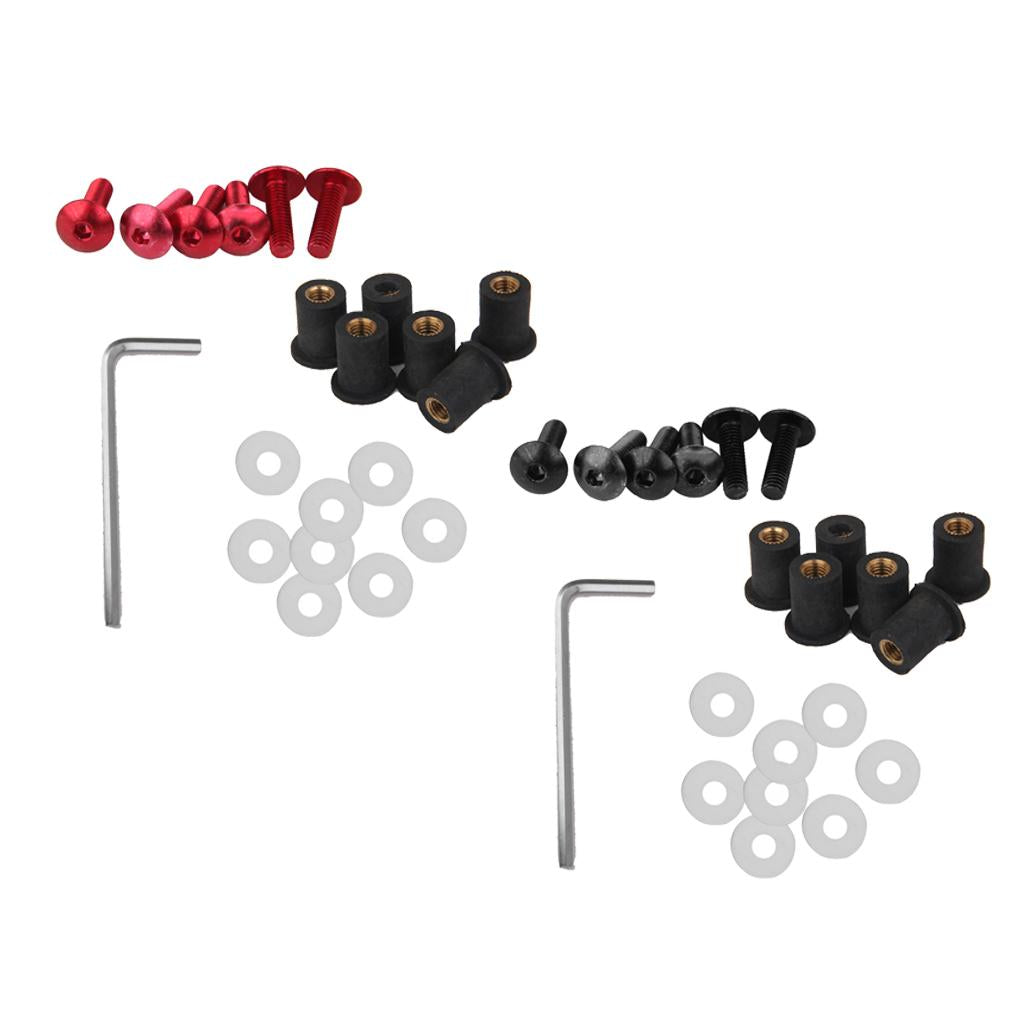 5mm Fairing Windscreen Screw Bolt Kit Windshield Mounting Nuts Red + Black