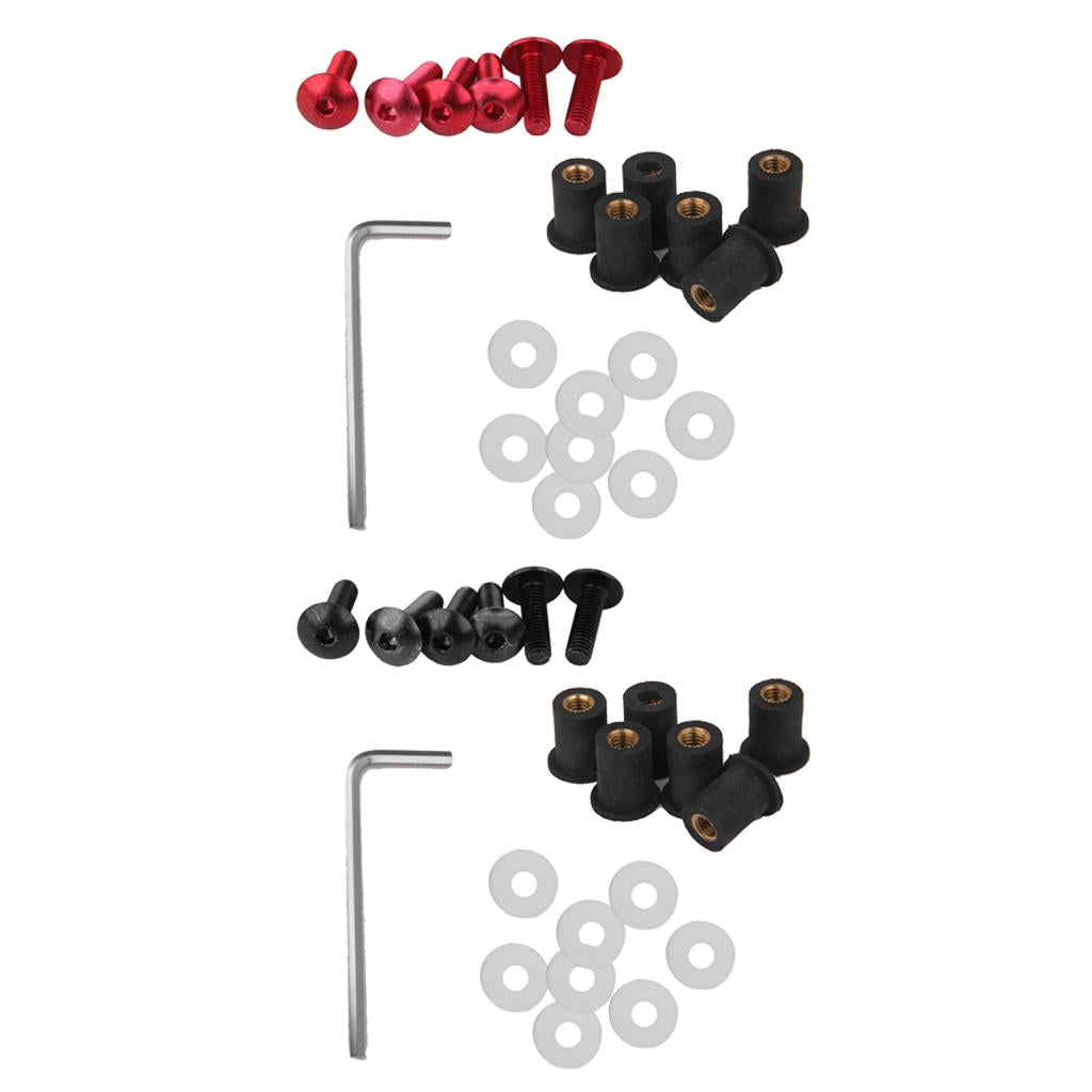5mm Fairing Windscreen Screw Bolt Kit Windshield Mounting Nuts Red + Black