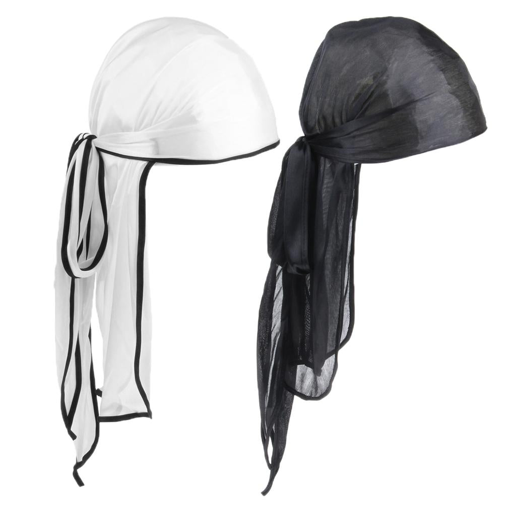 2x Unisex Bandana Hat Silky Durag Long Tail Headwrap Biker Chemo Cap