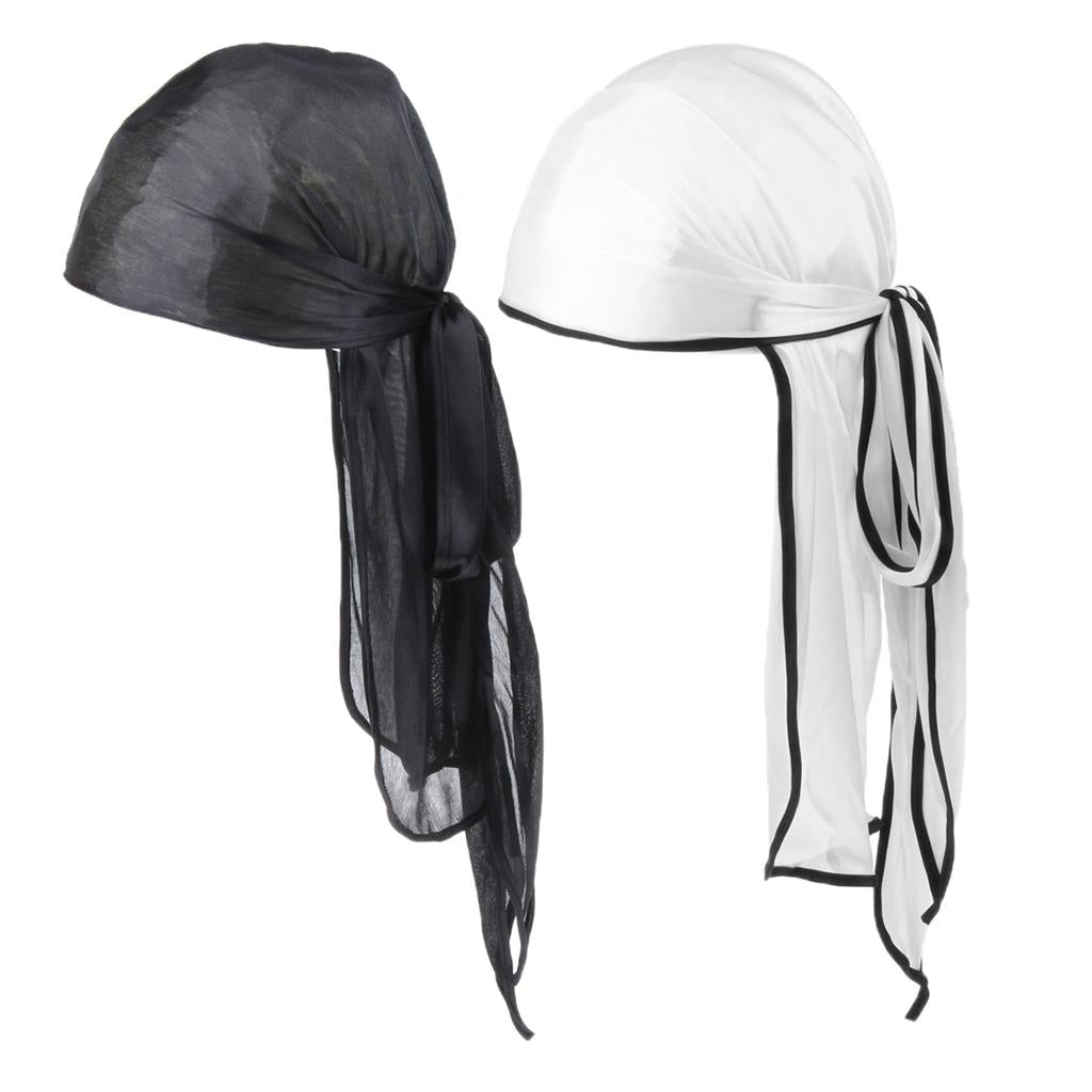 2x Unisex Bandana Hat Silky Durag Long Tail Headwrap Biker Chemo Cap