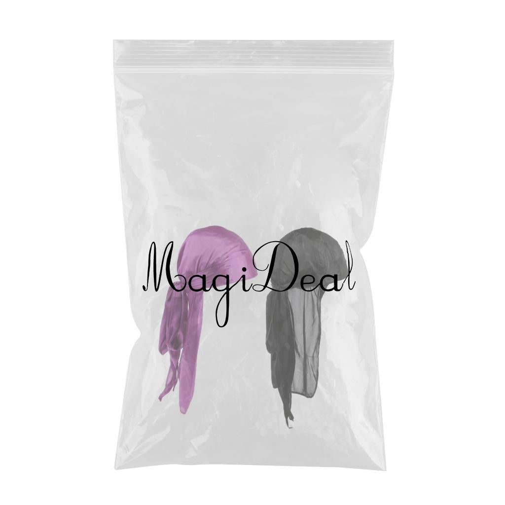 2 Pieces Durag Headwear Cap Hair Loss Scarf Bandana Turban Black+Purple