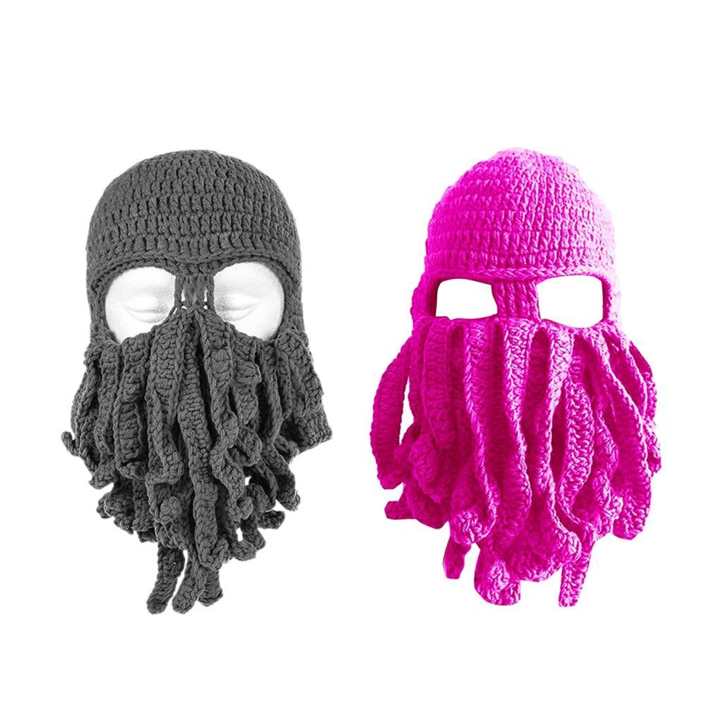 2x Unisex Beard Hat Knit Beanie Cap Winter Warm Octopus Hat Windproof Funny