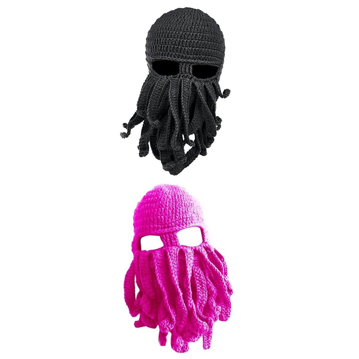 2x Unisex Beard Hat Knit Beanie Cap Winter Warm Octopus Hat Windproof Funny