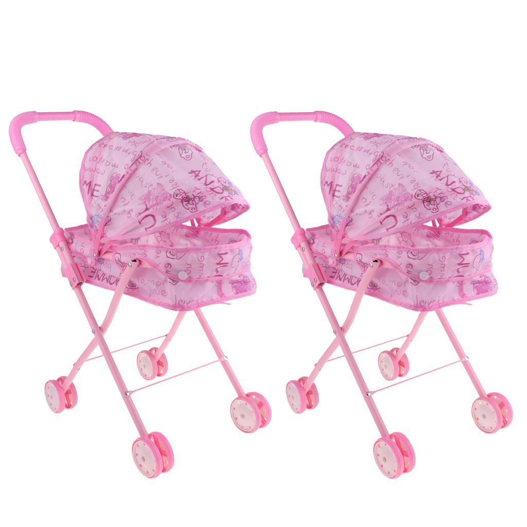 2Pcs Mini Plastic Baby Push Cart Pushchair Dolls Accs Kids Pretend Play Toy