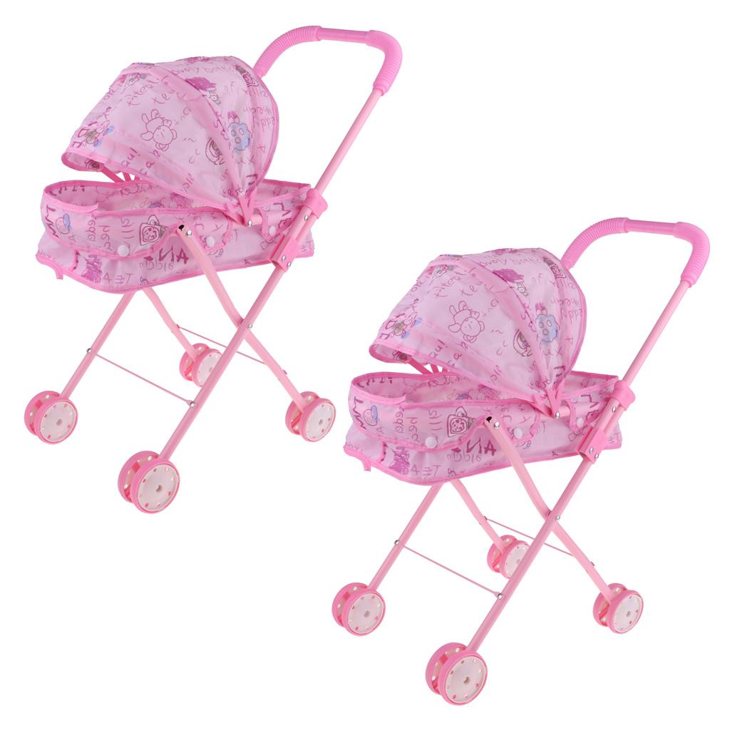 2Pcs Mini Plastic Baby Push Cart Pushchair Dolls Accs Kids Pretend Play Toy