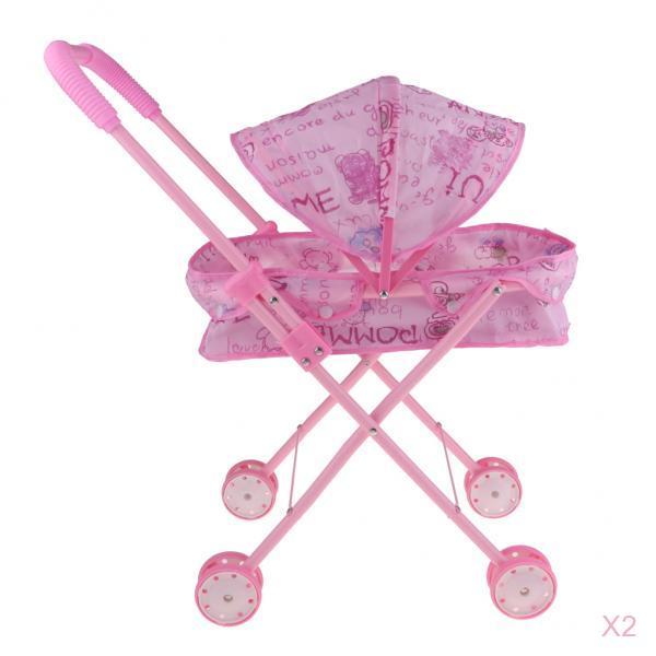 2Pcs Mini Plastic Baby Push Cart Pushchair Dolls Accs Kids Pretend Play Toy