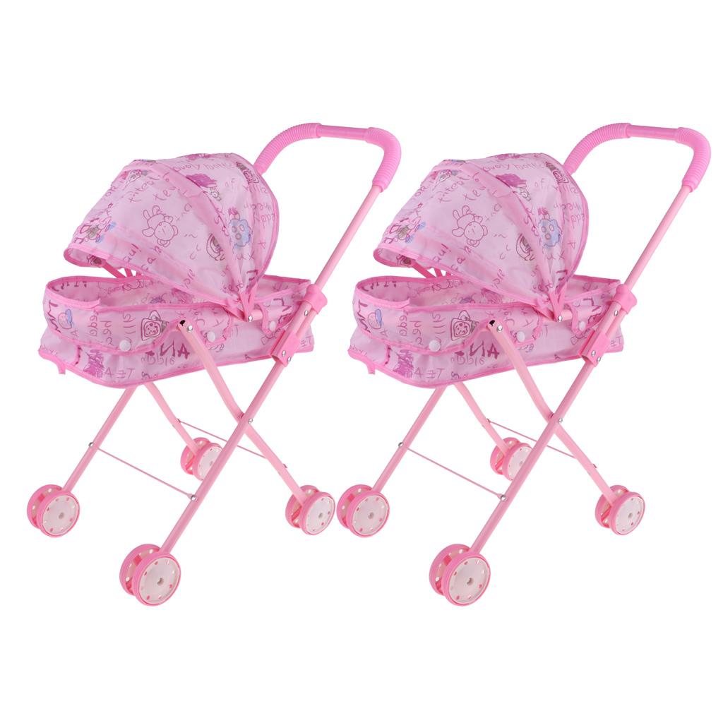 2Pcs Mini Plastic Baby Push Cart Pushchair Dolls Accs Kids Pretend Play Toy