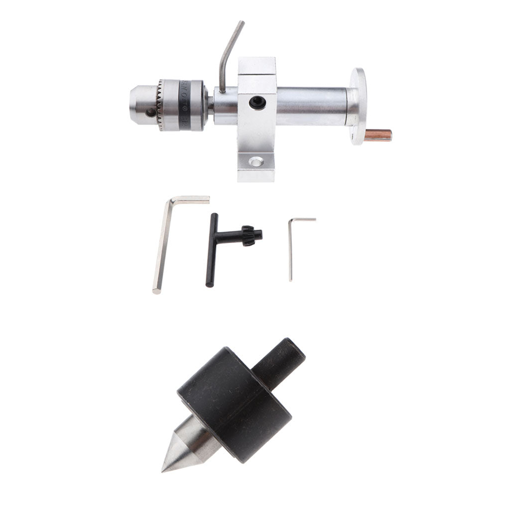 2PCS Mini Rotate Lathe Tailstock Woodwork Tool Drill Accessory and Round Top