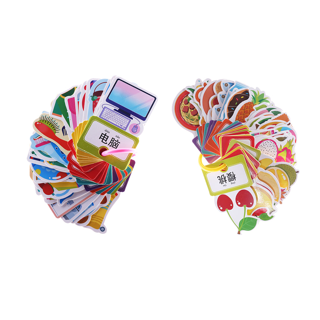 2 Set(60Pcs) Preschool Educational Flash Cards with Storage Ring