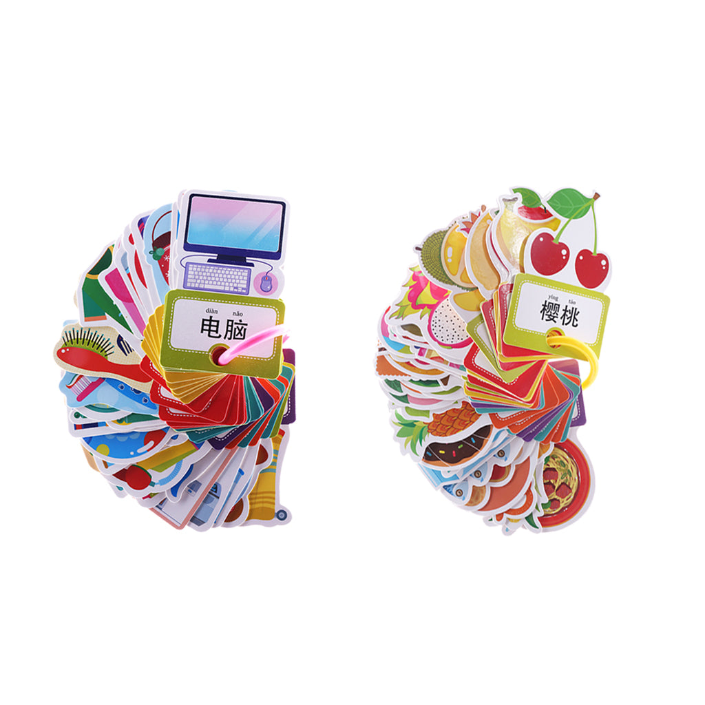 2 Set(60Pcs) Preschool Educational Flash Cards with Storage Ring