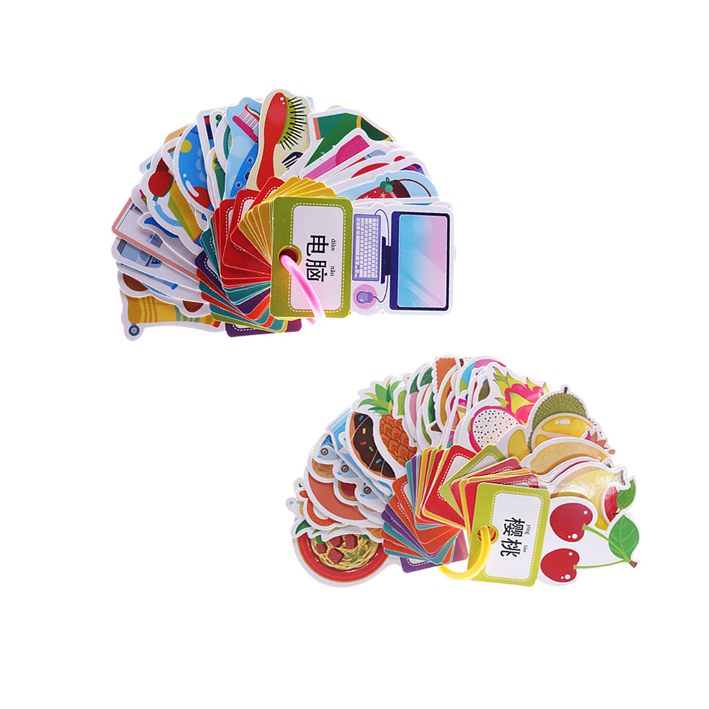 2 Set(60Pcs) Preschool Educational Flash Cards with Storage Ring