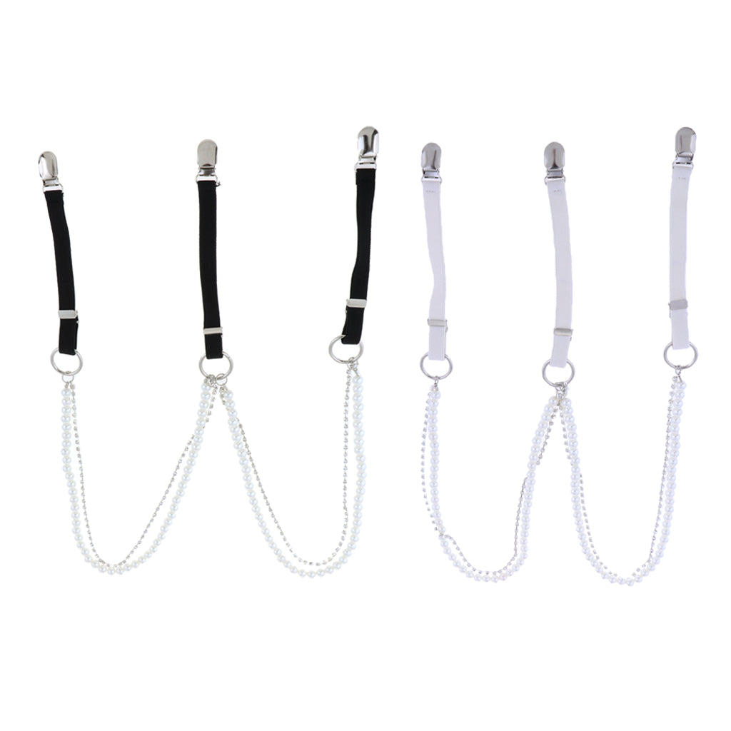 2x Pearl Diamante Elastic Suspenders Shirt Braces for Women Pants Trousers