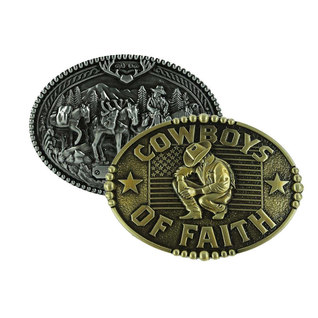 2x COWBOYS OF FAITH Western Hip Hop Belt Buckle for Men's Accessories Gifts