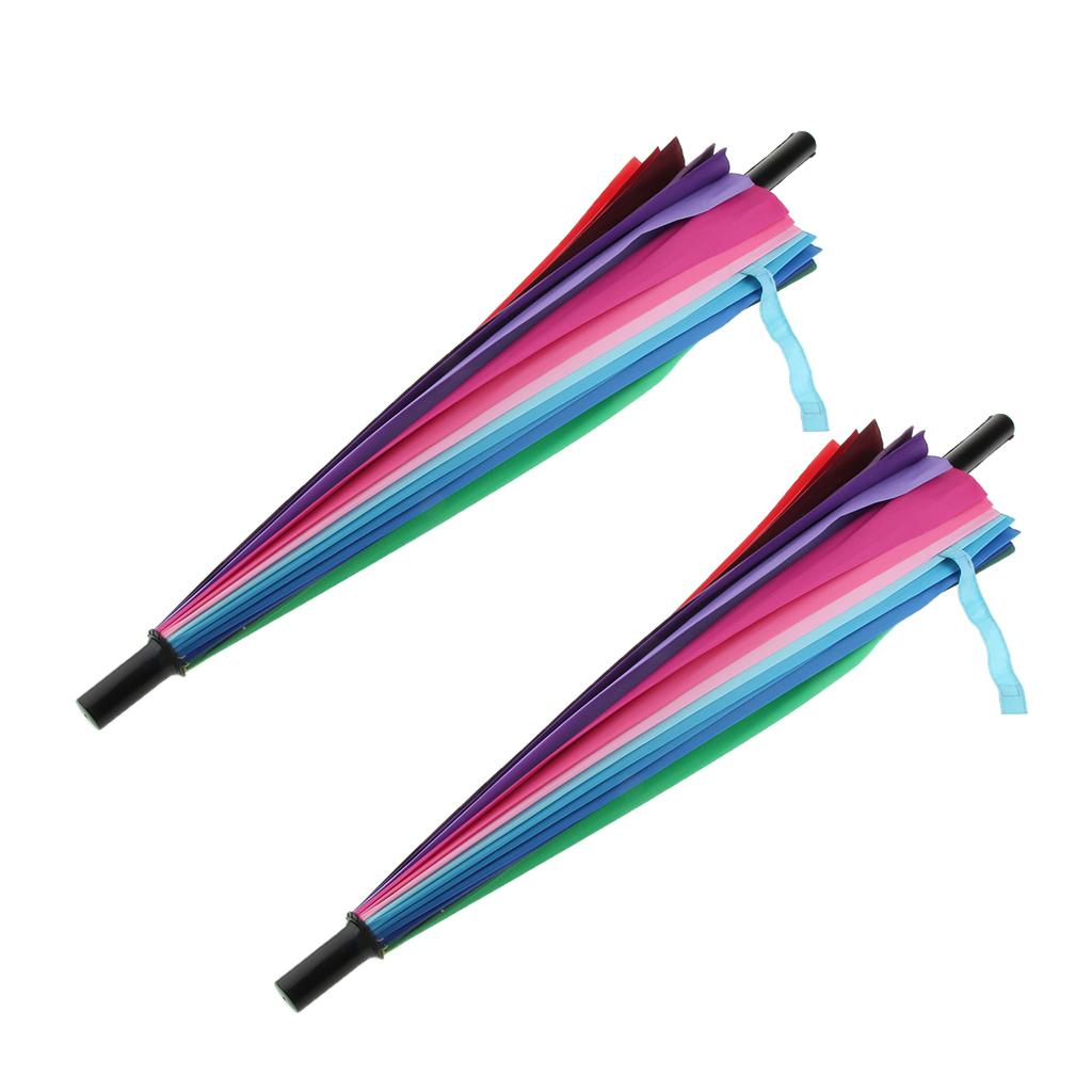 2pcs 24k Color Rainbow Long Handle Straight Sun/Rain Stick Umbrella Parasol