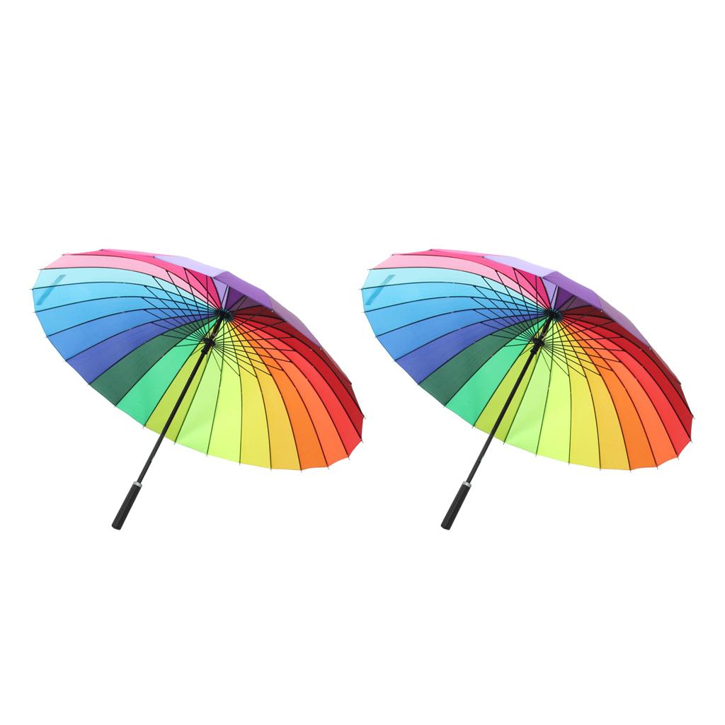 2pcs 24k Color Rainbow Long Handle Straight Sun/Rain Stick Umbrella Parasol