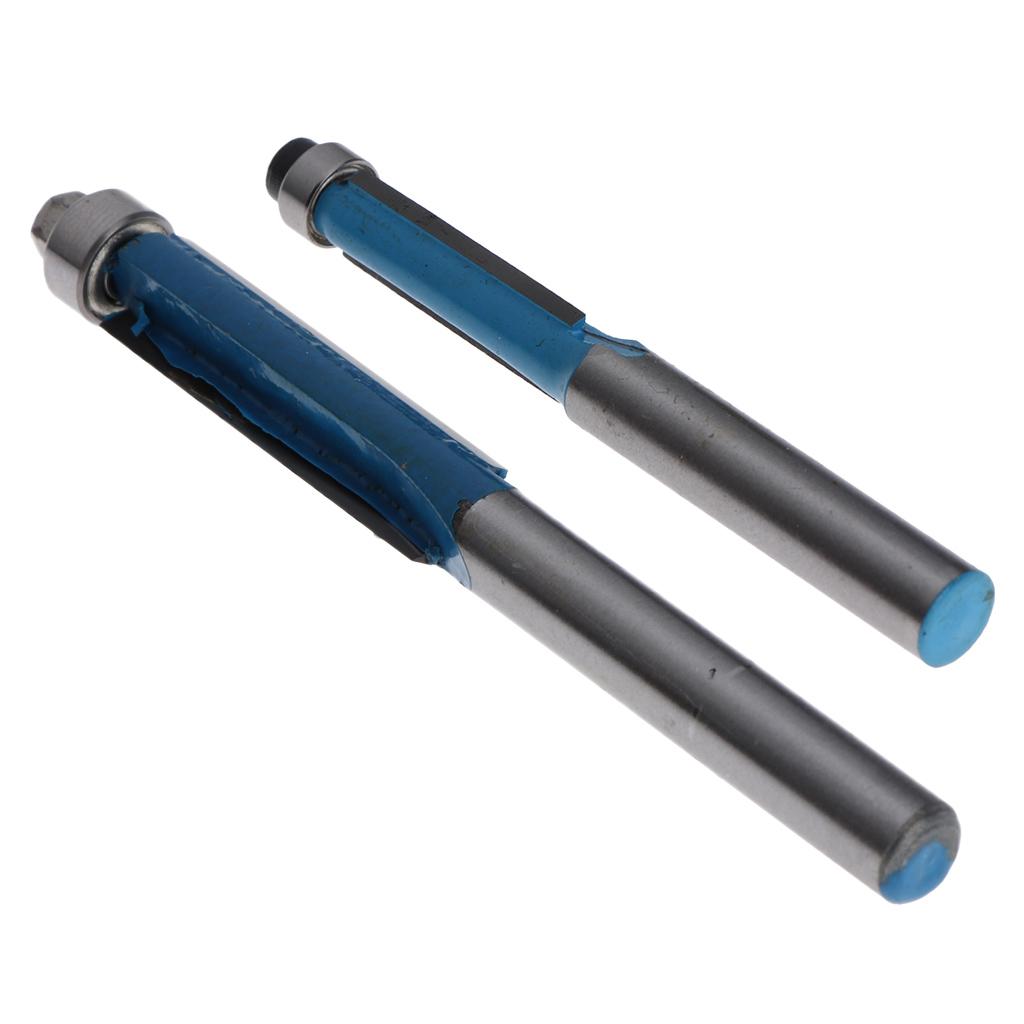 2PCS Long Straight Alloy Flush Trim Bearing Router Bit Woodwork Cutter Tool