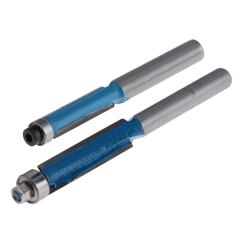 2PCS Long Straight Alloy Flush Trim Bearing Router Bit Woodwork Cutter Tool