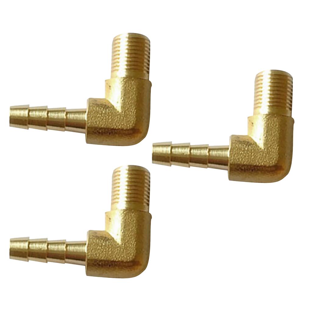 3x 1/8 BSP to 6mm Brass 90 Degree Male Elbow Barbed Hose Tail Pipe Fittings