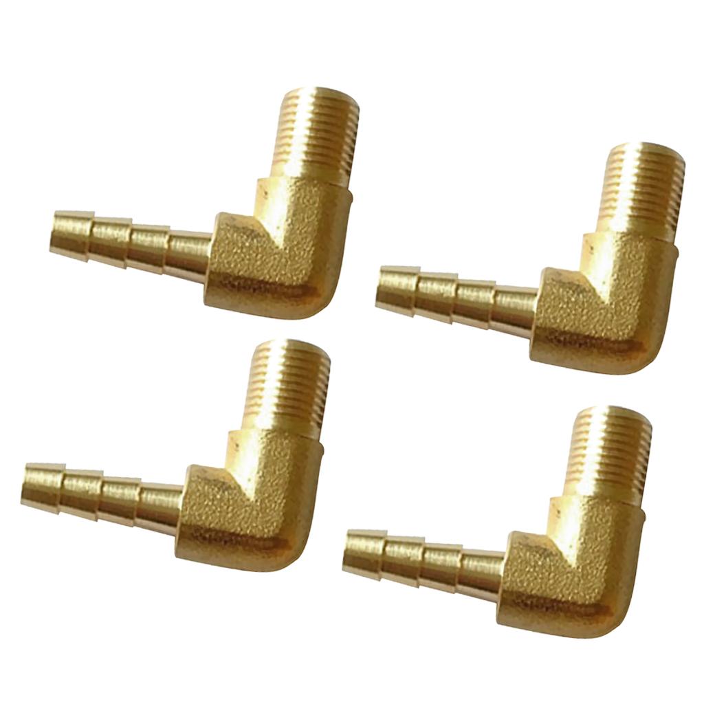 4x 1/8 BSP to 6mm Brass 90 Degree Male Elbow Barbed Hose Tail PipeFittings