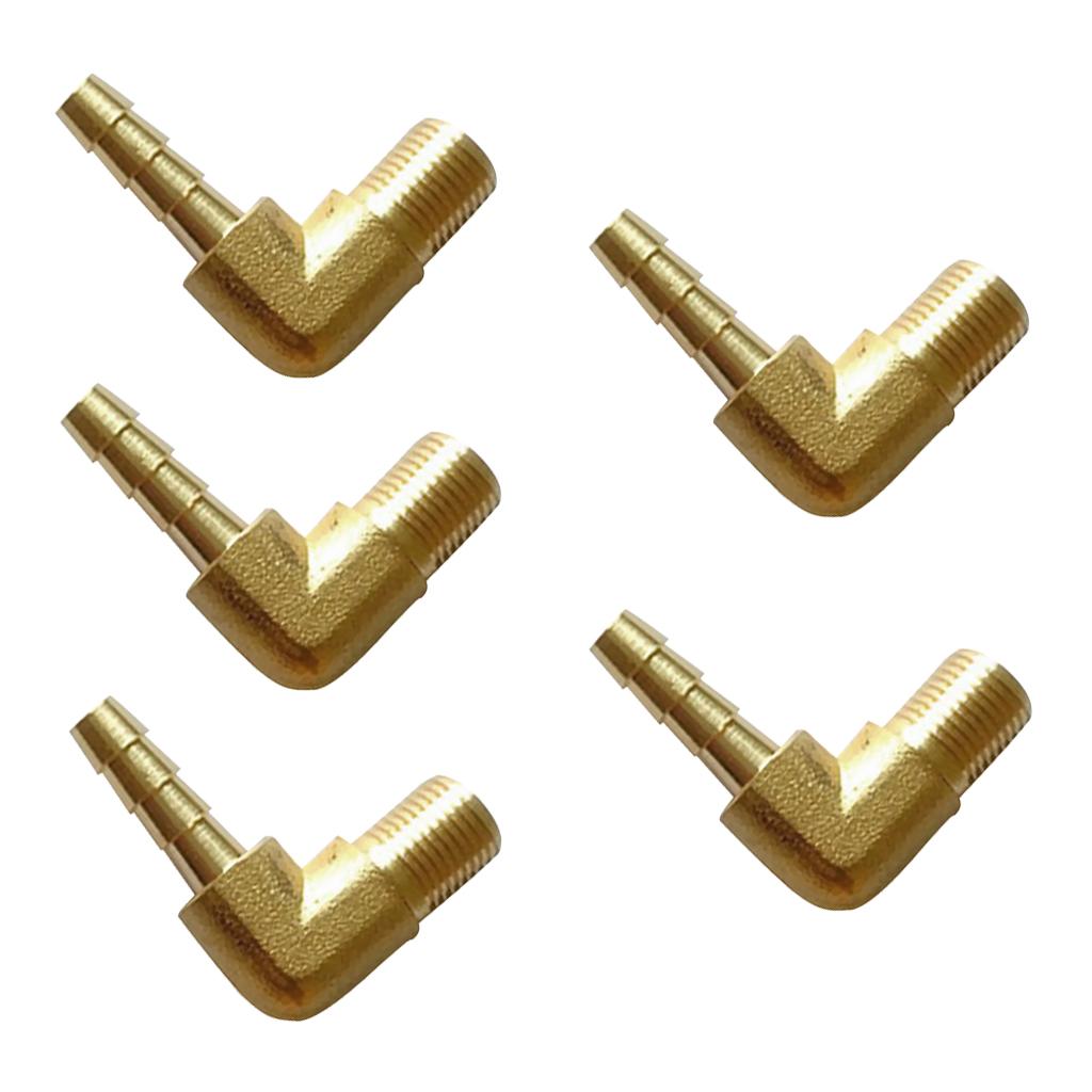 5x 1/8 BSP to 6mm Brass 90 Degree Male Elbow Barbed Hose Tail Pipe Fittings