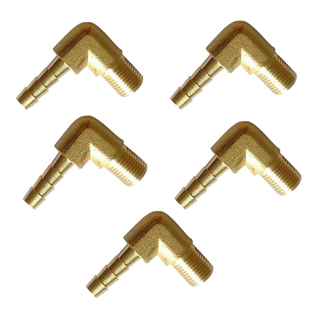 5x 1/8 BSP to 6mm Brass 90 Degree Male Elbow Barbed Hose Tail Pipe Fittings