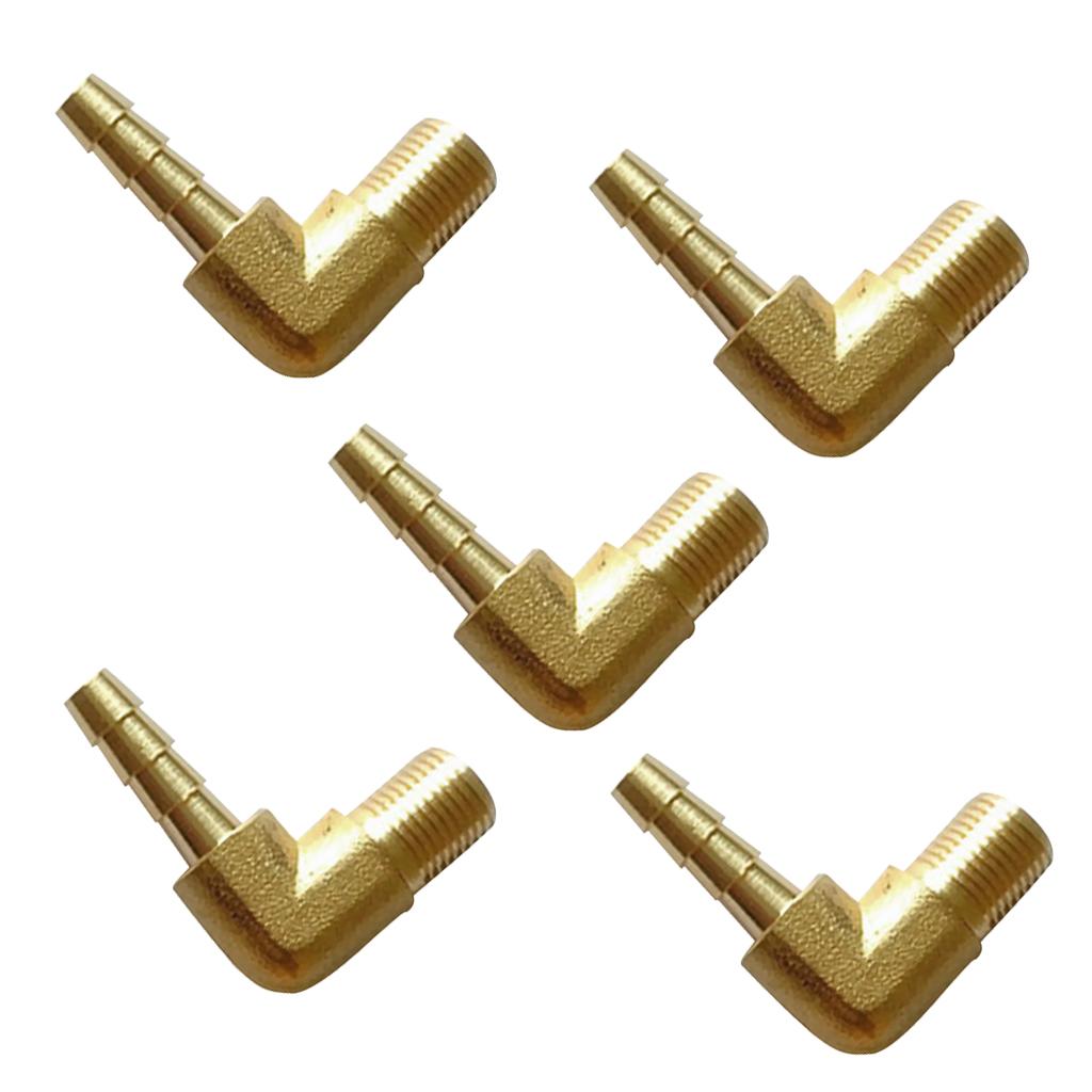5x 1/8 BSP to 6mm Brass 90 Degree Male Elbow Barbed Hose Tail Pipe Fittings