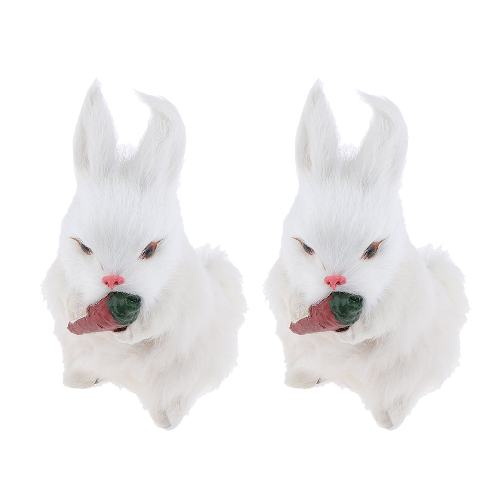 2PCS White Simulated Rabbit Model Lifelike Fur Toy Home Decor Ornament